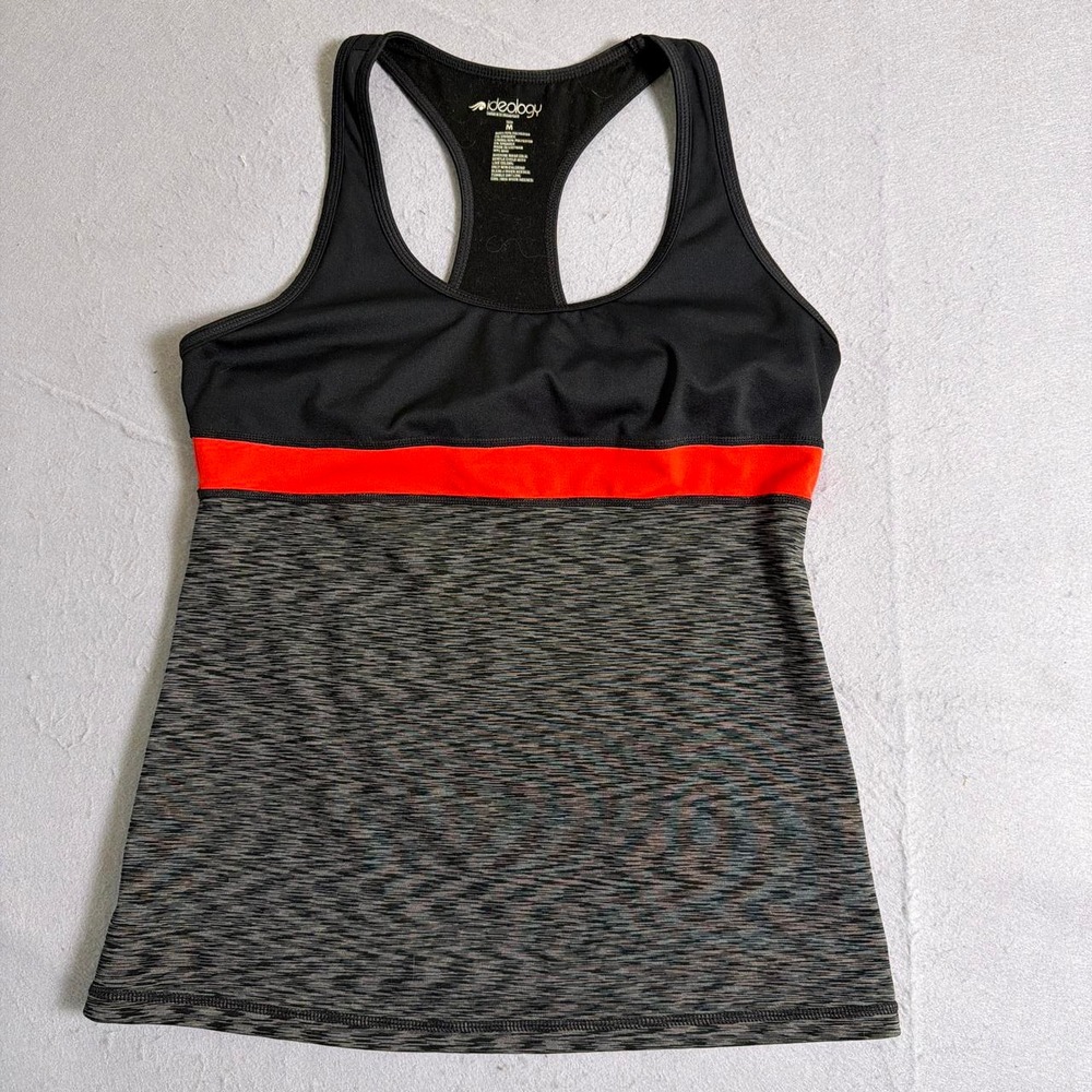 Ideology Women Black Grey Red Space Dye Yoga Tank Top Built-in Bra Medium